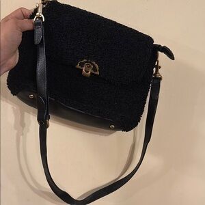 Black Velvet Crossbody Bag with Gold Detail